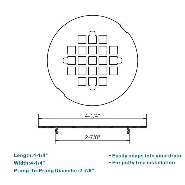 Alt view image 2 of 2 - 4-1/4" OD Brushed Nickel Shower Drain Cover,Round Shower Floor Drain