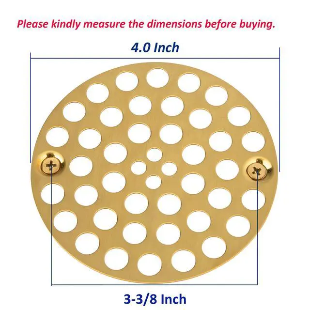 Alt view image 3 of 6 - 4 Shower Strainer Drain Trim Set, Solid Brass Screw-in Shower Strainer Drain Cover, Replacement Strainer Grid by Artiwell, Machine & Self-Tapping Screws Included (Brushed Gold)
