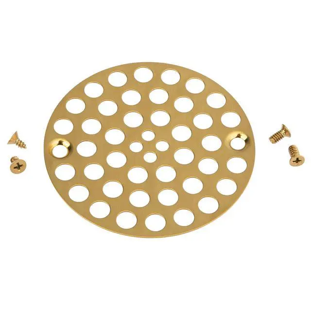 Alt view image 2 of 6 - 4 Shower Strainer Drain Trim Set, Solid Brass Screw-in Shower Strainer Drain Cover, Replacement Strainer Grid by Artiwell, Machine & Self-Tapping Screws Included (Brushed Gold)