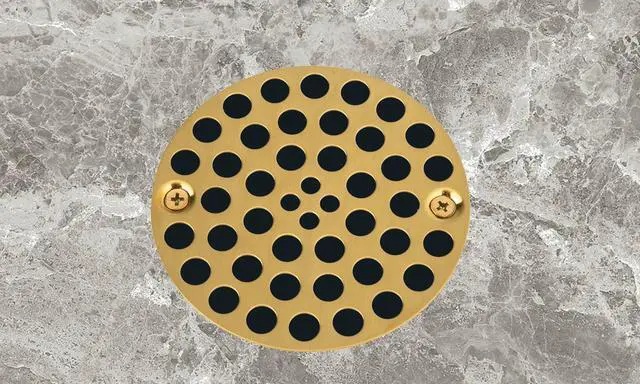 Alt view image 5 of 6 - 4 Shower Strainer Drain Trim Set, Solid Brass Screw-in Shower Strainer Drain Cover, Replacement Strainer Grid by Artiwell, Machine & Self-Tapping Screws Included (Brushed Gold)