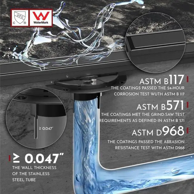 Alt view image 3 of 4 - Inch Linear Shower Drain Rectangular Floor Drain with Accessories Reversible 2-in-1 Cover Tile Insert Grate Removable SUS304 Stainless Steel CUPC Certified Matte Black