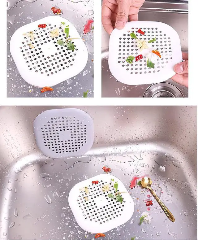 Alt view image 6 of 7 - 2 Pieces Shower Drain Hair Catcher Bathtub Stopper, Home Protectors with Sucker Water Trap Sink Cover for Bathroom Bathtub and Kitchen (Grey,White)