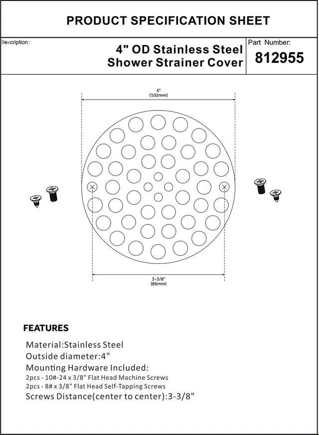 Alt view image 6 of 6 - 4 Shower Strainer Drain Trim Set, Solid Brass Screw-in Shower Strainer Drain Cover, Replacement Strainer Grid by Artiwell, Machine & Self-Tapping Screws Included (Brushed Gold)