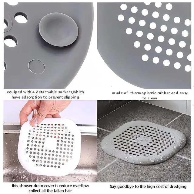 Alt view image 5 of 7 - 2 Pieces Shower Drain Hair Catcher Bathtub Stopper, Home Protectors with Sucker Water Trap Sink Cover for Bathroom Bathtub and Kitchen (Grey,White)