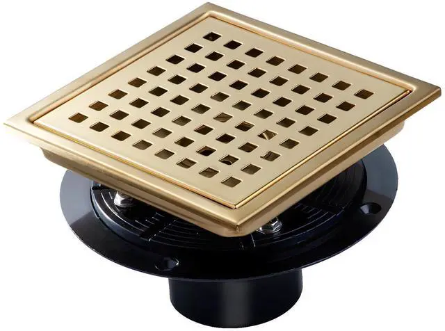 Main image of Shower Drain 6 inch Brushed Gold with Flange -Grid Panel