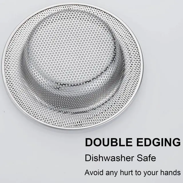 Main image of Kitchen Sink Strainer Stainless Steel, Kitchen Sink Drain Strainer with Handle, Sink Strainers with Large Wide Rim 4.5" Diameter for Kitchen Sinks (2PCS)