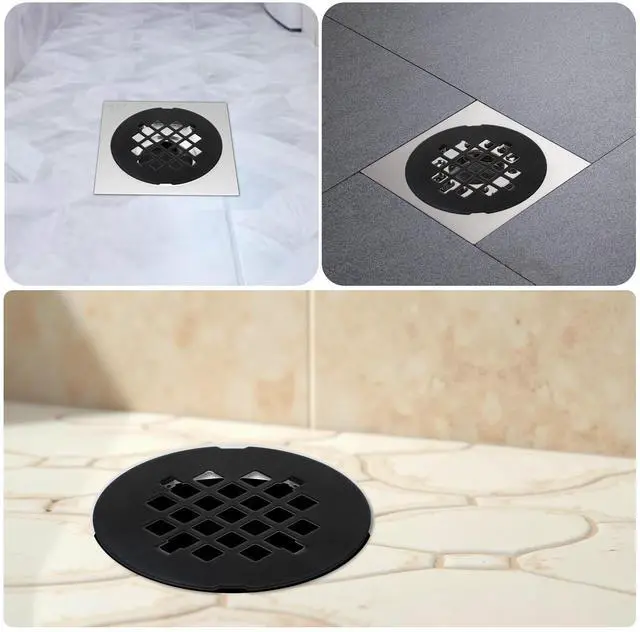 Alt view image 3 of 6 - Shower Drain Cover, 4-1/4 Od Black Snap-in Shower Drain Strainer Round Showers Drains Showers Strainer Grid Easy-to-Install Bath Drains Cover Stainless Steel Replacement Floor Covers