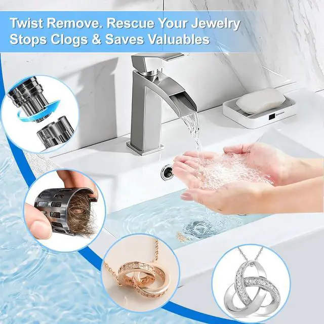 Alt view image 2 of 2 - Bathroom Sink Stopper, Pop Up Drain Strainer for Bathroom Sink, Sink Plug Hair Catcher, Silent Popper Core w/Removable Filter Basket,Fit 1.05~2.0''Basin (Brushed Nickel, 1 Pack)