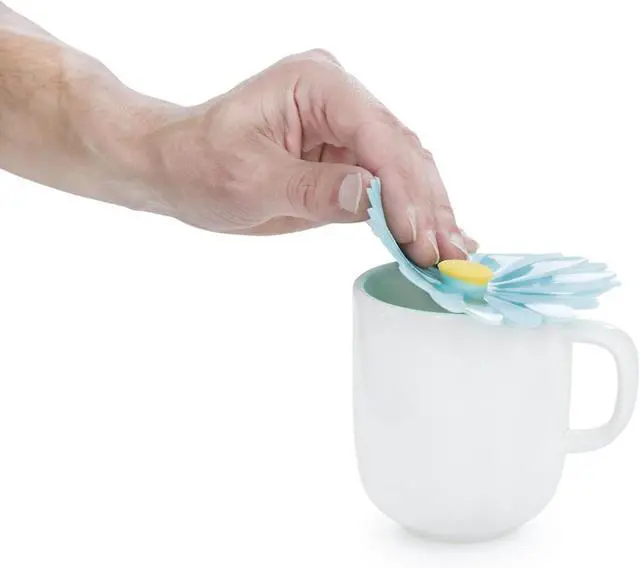 Alt view image 4 of 7 - Set of 2 Daisy 4 Silicone Drink Covers - Airtight Seal on Any Smooth-Rimmed Glass, Keep Drinks Cool or Hot, Protect from Winged Pests - BPA-Free - Oven, Freezer, Dishwasher Safe