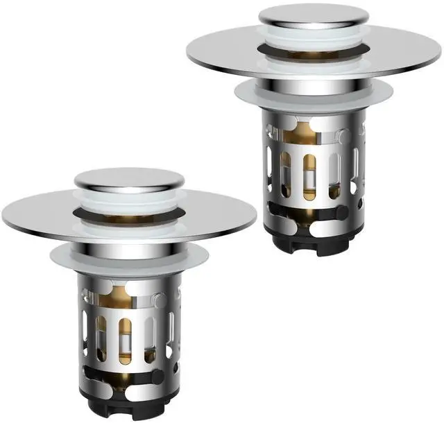 Main image of Bathroom Sink Drain Strainer, Universal Pop Up Stopper with Removable Stainless Steel Filter Basket Hair Catcher, Sink Plug for 1.1''~2.36'' Basin, Brass Bullet Core, Chrome
