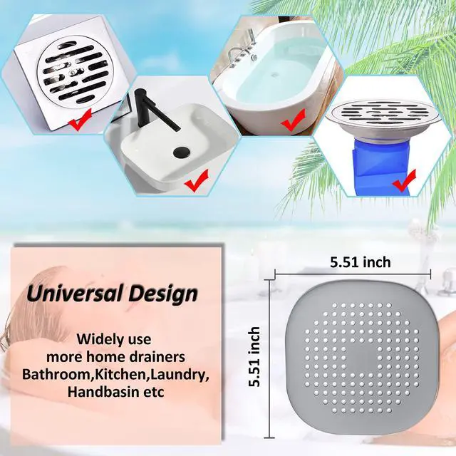 Alt view image 5 of 7 - Hair Drain Catcher,Square Cover for Shower 2 Pack (Sliver Grey)