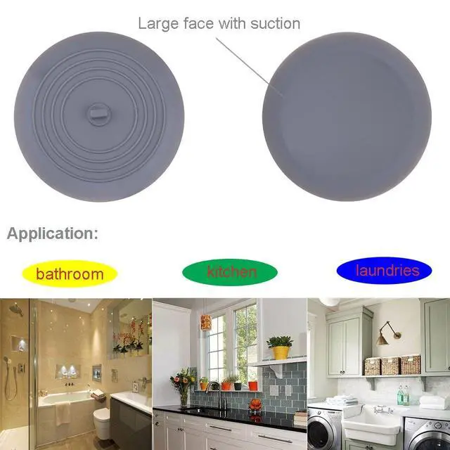 Alt view image 7 of 7 - Stopper 2 Pack, 6 inches Large Silicone Drain Plug Hair Stopper Flat Suction Cover for Kitchen Gadgets Bathroom Accessories and Laundry