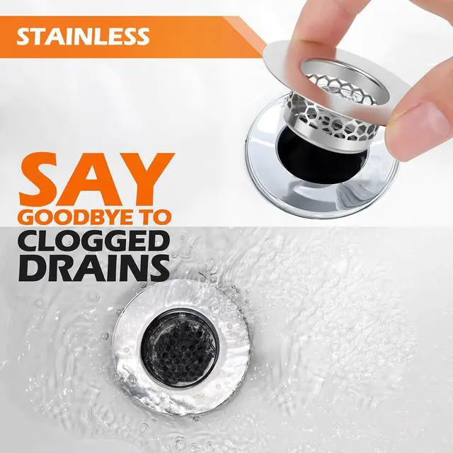 Alt view image 4 of 6 - Bathroom Sink Strainer, Bathtub Lavatory Sink Drain Strainer Hair Catcher for Laundry, Mop Pool, Utility, Slop, RV Sink, Stainless Steel Drain FilterFit Hole Size from 1.25" 3 Pack (1.1)