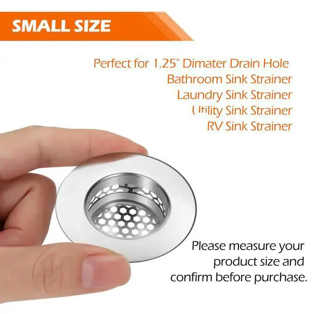 Alt view image 3 of 6 - Bathroom Sink Strainer, Bathtub Lavatory Sink Drain Strainer Hair Catcher for Laundry, Mop Pool, Utility, Slop, RV Sink, Stainless Steel Drain FilterFit Hole Size from 1.25" 3 Pack (1.1)