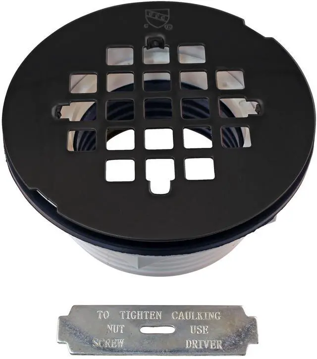 Main image of 2" No-Caulk PVC Compression Shower Drain with 4-1/4" Round Grid Cover, Matte Black
