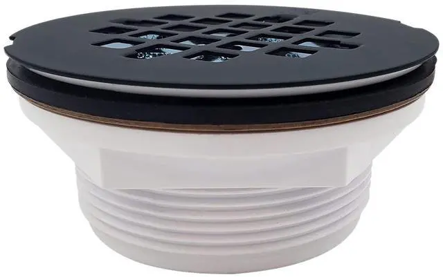 Alt view image 5 of 7 - 2" No-Caulk PVC Compression Shower Drain with 4-1/4" Round Grid Cover, Matte Black