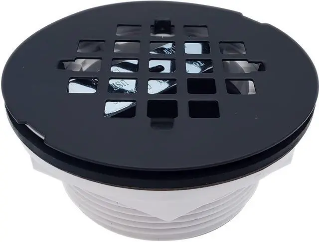 Alt view image 6 of 7 - 2" No-Caulk PVC Compression Shower Drain with 4-1/4" Round Grid Cover, Matte Black