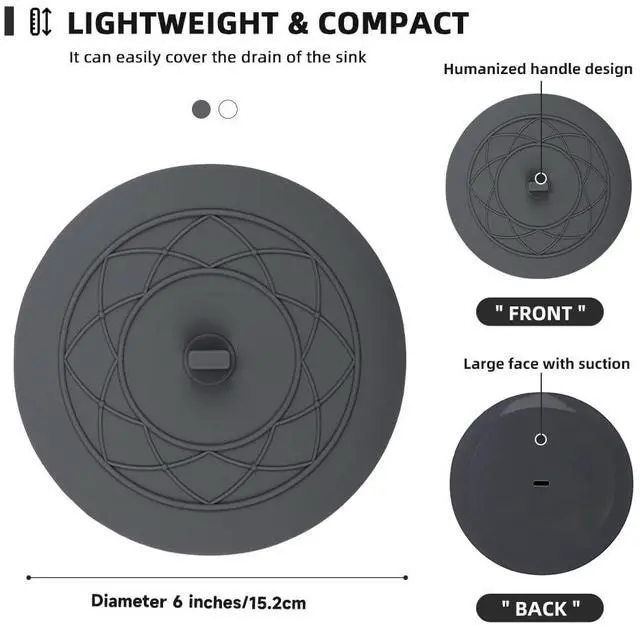 Alt view image 2 of 7 - Tub Stopper 2PCS,Bathtub Drain Stopper,6 inches Bathtub Tub Drain Cover Stopper,Silicone Drain Plug,Kitchen Bathroom Hair Water Shower Stopper,Large Bathroom Laundry Accessories (Grey/White)