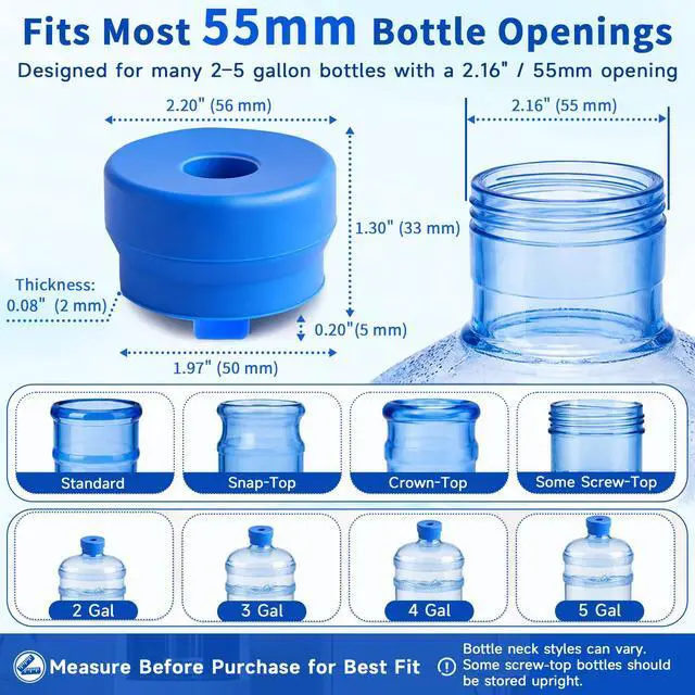 Alt view image 4 of 7 - 3 & 5 Gallon Water Jug Caps, 6 Pack, Fits 55mm Openings