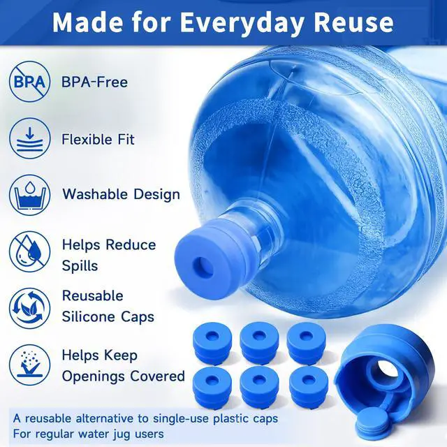 Alt view image 7 of 7 - 3 & 5 Gallon Water Jug Caps, 6 Pack, Fits 55mm Openings