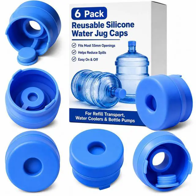 Main image of 3 & 5 Gallon Water Jug Caps, 6 Pack, Fits 55mm Openings