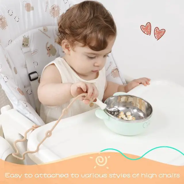 Alt view image 3 of 6 - Toddler UtensilsSilicone Stretch Lids for fork and spoon,Holder Strap Food Grade Silicone Keep Fork and Spoon Off The Floor Great for Baby and Kids Dishwasher Safe Apricot and Orange)