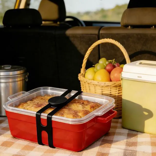 Alt view image 2 of 7 - Silicone Latch Strap for Slow Cooker Lid, Pot, Bento Box, Patented Design Reusable Elastic Self-Lock Silicone Tie for securing cookwares or Organizing Cords, Mats, 21.65 in, 2pcs (Black&White)