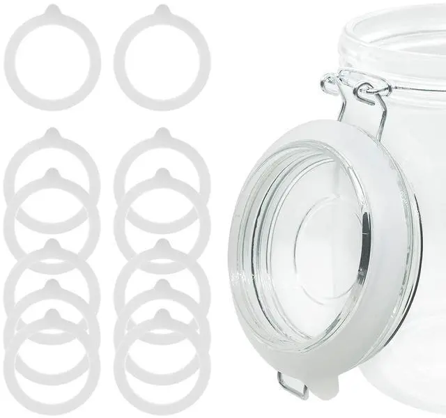 Main image of 12 Pieces Rubber Seals Rings for Glass Jars, Airtight Silicone Replacement Gasket, Leakproof Silicone Gasket Sealing Rings for Mason Jars, Elastic and Fits Most Sizes (White)
