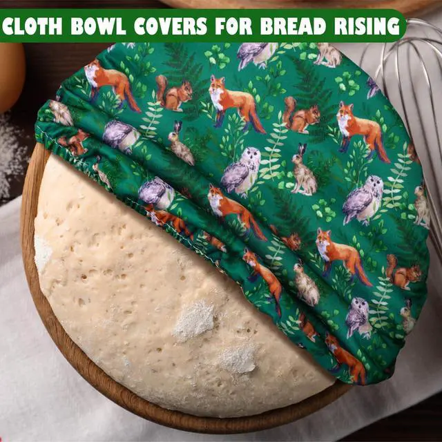Alt view image 4 of 6 - Bowl Covers Reusable in 5 Size Stretch Cloth Fabric Elastic Food Storage Bowl Covers Bread Sourdough Lids for Proofing Food Fruits Leftover(Black, White, Brown, Green,Animal Style)