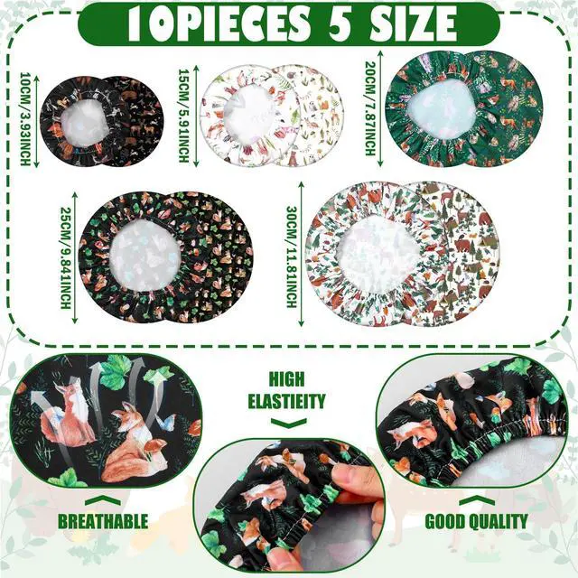 Alt view image 3 of 6 - Bowl Covers Reusable in 5 Size Stretch Cloth Fabric Elastic Food Storage Bowl Covers Bread Sourdough Lids for Proofing Food Fruits Leftover(Black, White, Brown, Green,Animal Style)