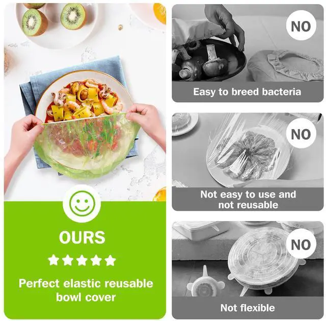 Alt view image 5 of 7 - Bowl Covers Plastic Elastic Wrap for Food Storage Reusable Food Covers Saran Wrap Fresh Keeping Stretch Bags Bowl Covers for Bread Proofing for Family Outdoor Picnic Sourdough Baking(60)