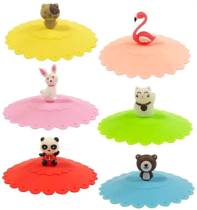 Main image of Cute Animal Silicon Cup Lids, Anti-Dust Airtight Mug Covers for Hot and Cold Beverages (Set of 6)