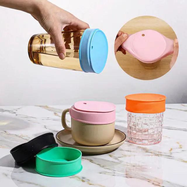 Alt view image 3 of 7 - 5 Pcs Drink Covers for Alcohol Protection Silicone Cup Lids With Straw Hole