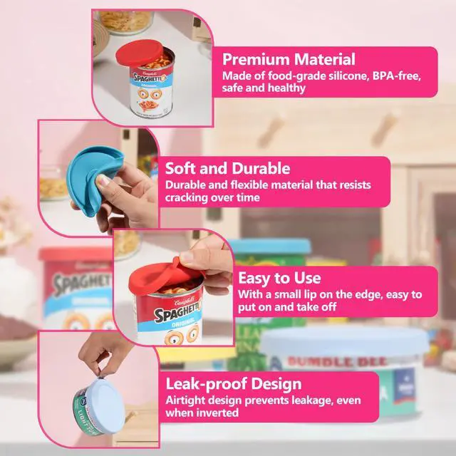 Alt view image 4 of 7 - Set of 4 Packs Silicone Can Lids for Canned Food, Fit 3.0''|3.2''|3.5''|4.0-inches Food Can | Leak-Proof and Reusable Lids | Can Covers Toppers | Different Sizes | Dishwasher Safe