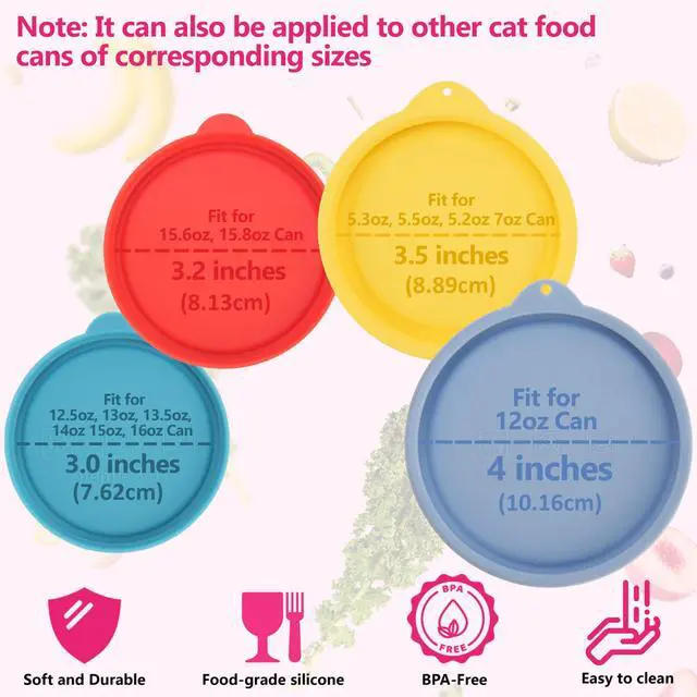 Alt view image 2 of 7 - Set of 4 Packs Silicone Can Lids for Canned Food, Fit 3.0''|3.2''|3.5''|4.0-inches Food Can | Leak-Proof and Reusable Lids | Can Covers Toppers | Different Sizes | Dishwasher Safe