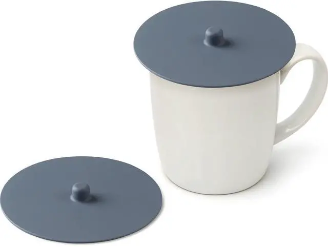 Main image of Silicone Cup Cover Lids, 4.3 Inch Mug Covers, Reusable Silicone Coffee and Tea Cup Lids - Blue