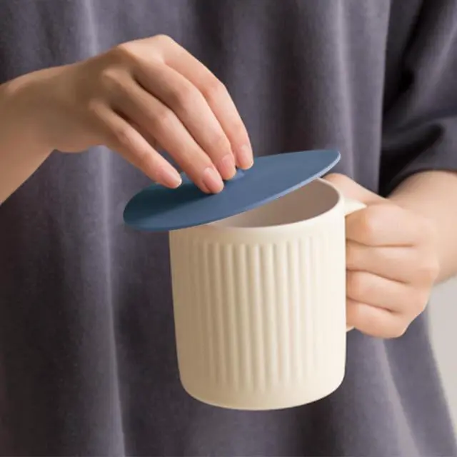 Alt view image 3 of 7 - Silicone Cup Cover Lids, 4.3 Inch Mug Covers, Reusable Silicone Coffee and Tea Cup Lids - Blue