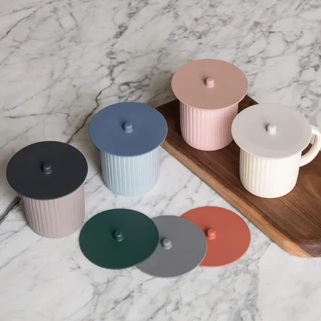 Alt view image 7 of 7 - Silicone Cup Cover Lids, 4.3 Inch Mug Covers, Reusable Silicone Coffee and Tea Cup Lids - Blue
