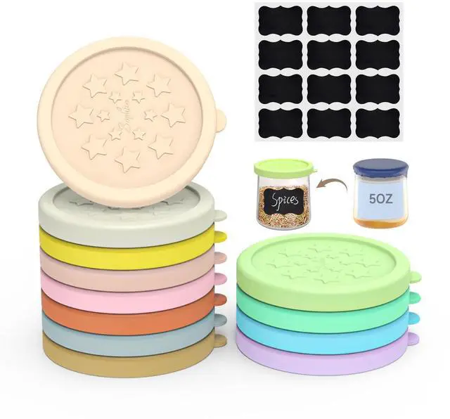 Main image of Silicone Leakproof Lids with Labels, Covers for 5oz Oui Yogurt Jar