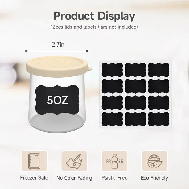 Alt view image 3 of 6 - Silicone Leakproof Lids with Labels, Covers for 5oz Oui Yogurt Jar