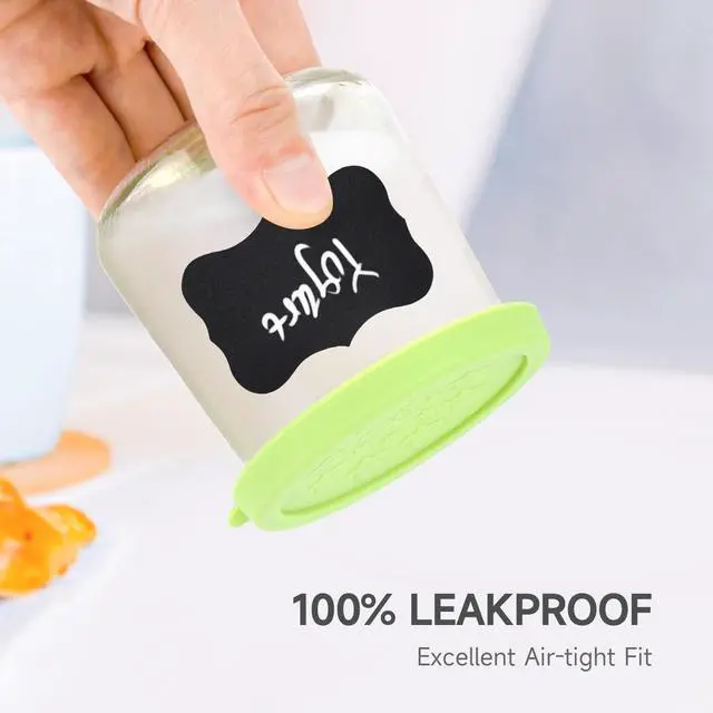 Alt view image 2 of 6 - Silicone Leakproof Lids with Labels, Covers for 5oz Oui Yogurt Jar