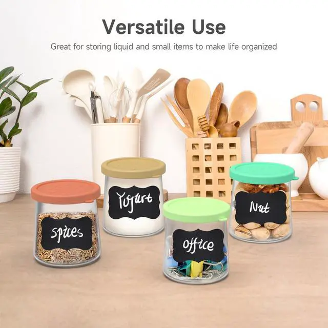 Alt view image 5 of 6 - Silicone Leakproof Lids with Labels, Covers for 5oz Oui Yogurt Jar