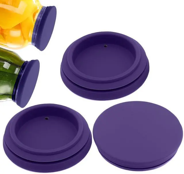 Main image of Regular Mouth Mason Jar Lids - Upgrade Canning Lids Fit for All Regular Mouth Mason Jars,Food Grade Silicone Mason Jar Caps,Dishwasher Safe,Leak Proof Reusable Lids,3 Pack (Violet-3 Pack)