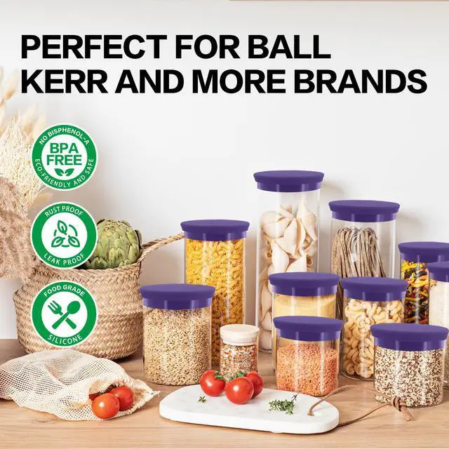Alt view image 4 of 7 - Regular Mouth Mason Jar Lids - Upgrade Canning Lids Fit for All Regular Mouth Mason Jars,Food Grade Silicone Mason Jar Caps,Dishwasher Safe,Leak Proof Reusable Lids,3 Pack (Violet-3 Pack)