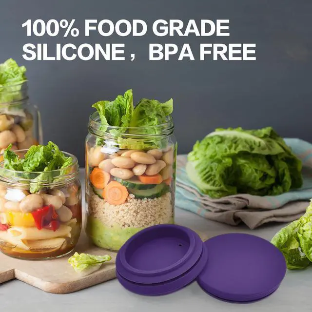 Alt view image 5 of 7 - Regular Mouth Mason Jar Lids - Upgrade Canning Lids Fit for All Regular Mouth Mason Jars,Food Grade Silicone Mason Jar Caps,Dishwasher Safe,Leak Proof Reusable Lids,3 Pack (Violet-3 Pack)