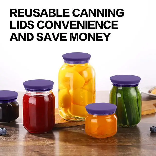 Alt view image 6 of 7 - Regular Mouth Mason Jar Lids - Upgrade Canning Lids Fit for All Regular Mouth Mason Jars,Food Grade Silicone Mason Jar Caps,Dishwasher Safe,Leak Proof Reusable Lids,3 Pack (Violet-3 Pack)