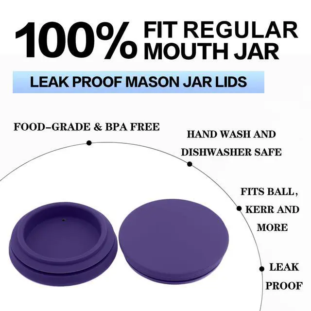 Alt view image 3 of 7 - Regular Mouth Mason Jar Lids - Upgrade Canning Lids Fit for All Regular Mouth Mason Jars,Food Grade Silicone Mason Jar Caps,Dishwasher Safe,Leak Proof Reusable Lids,3 Pack (Violet-3 Pack)