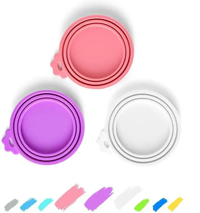 Main image of Food Can Covers, Silicone Lids, BPA Free, Dishwasher Safe, Fit Most Standard Size Canned Cat and Dog Food, 3oz/5.5oz/12.5oz/13.2oz, Jade White/Lilac Purple/Rose Pink