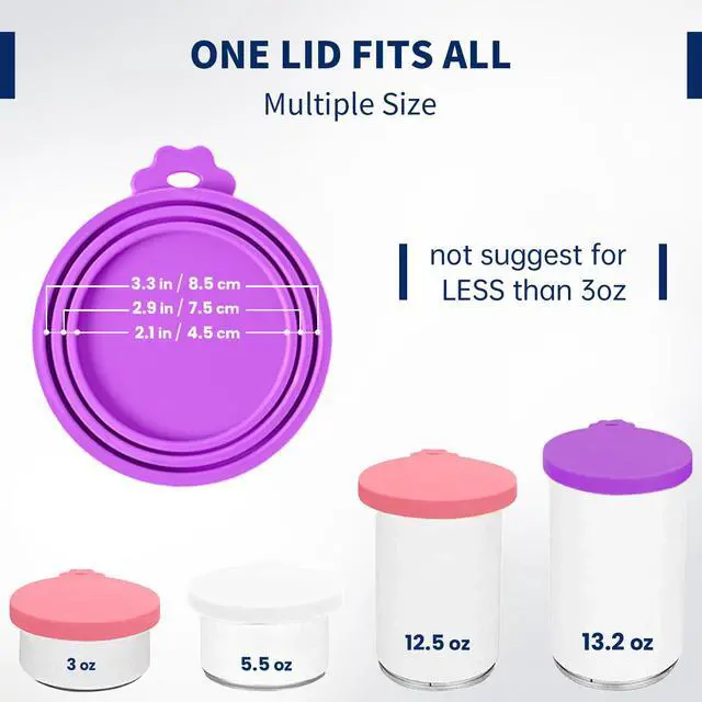 Alt view image 3 of 6 - Food Can Covers, Silicone Lids, BPA Free, Dishwasher Safe, Fit Most Standard Size Canned Cat and Dog Food, 3oz/5.5oz/12.5oz/13.2oz, Jade White/Lilac Purple/Rose Pink