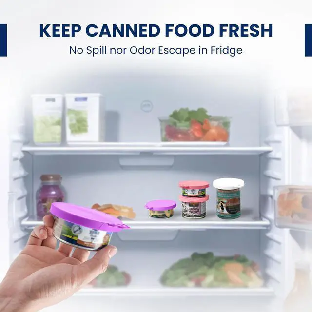 Alt view image 4 of 6 - Food Can Covers, Silicone Lids, BPA Free, Dishwasher Safe, Fit Most Standard Size Canned Cat and Dog Food, 3oz/5.5oz/12.5oz/13.2oz, Jade White/Lilac Purple/Rose Pink